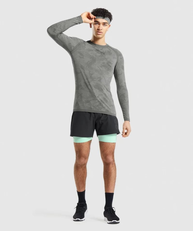 Men's Gymshark Steve Cook Long Sleeve Seamless T-Shirts Grey | CA A13658